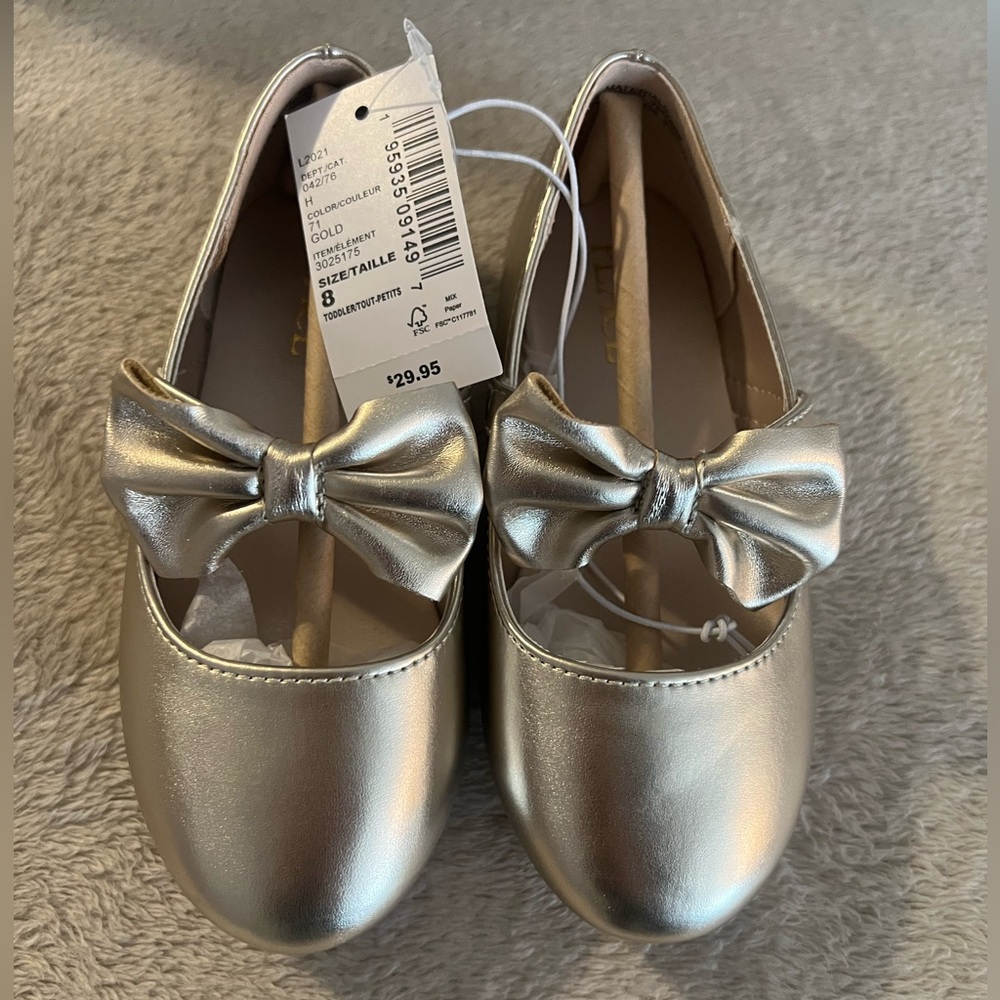 The Children's Place Girls Shiny Gold Bow Ballet Flats